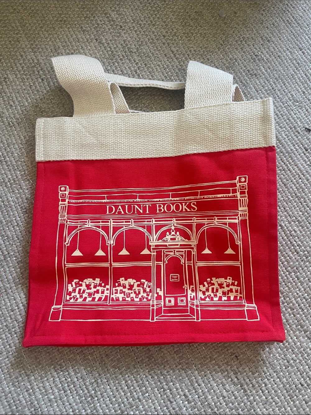 Daunt Books Small Red Canvas Tote with Cream Handles